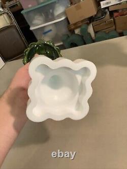 Vintage Antique Boston Sandwich Green Tulip Oil Lamp Milk Glass Base