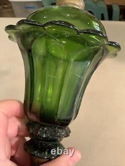 Vintage Antique Boston Sandwich Green Tulip Oil Lamp Milk Glass Base