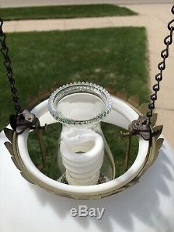 Vintage Antique Bradley & Hubbard B&h Hanging Lamp Glass Font 004