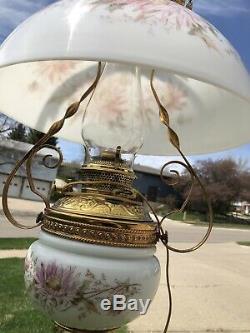 Vintage Antique Bradley & Hubbard B&h Hanging Lamp Glass Font 006