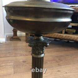 Vintage Antique Brass Duplex Corinthian Column Oil Lamp