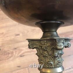 Vintage Antique Brass Duplex Corinthian Column Oil Lamp