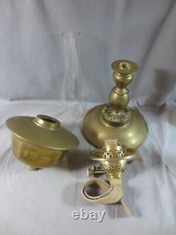 Vintage Antique Brass Duplex Oil Lamp Complete With Chimney Shepards Hut Lamp