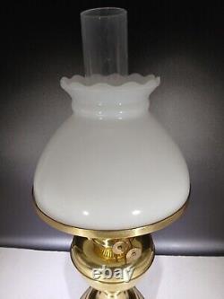 Vintage Antique Brass Oil Lamp & White Milk Glass Oil Lamp Shade Dual wicks