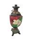 Vintage Antique Ceramic Floral Oil Lamp Ornate Base B&H Brass Burner 19.5 tall