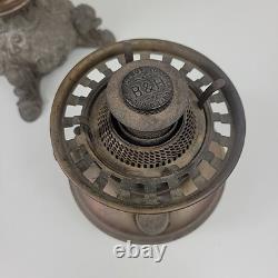 Vintage Antique Ceramic Floral Oil Lamp Ornate Base B&H Brass Burner 19.5 tall