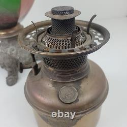 Vintage Antique Ceramic Floral Oil Lamp Ornate Base B&H Brass Burner 19.5 tall