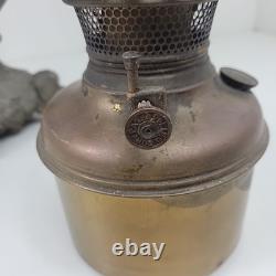 Vintage Antique Ceramic Floral Oil Lamp Ornate Base B&H Brass Burner 19.5 tall