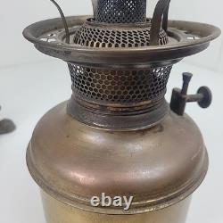 Vintage Antique Ceramic Floral Oil Lamp Ornate Base B&H Brass Burner 19.5 tall