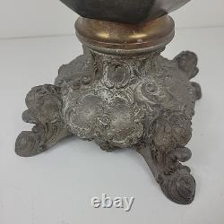 Vintage Antique Ceramic Floral Oil Lamp Ornate Base B&H Brass Burner 19.5 tall