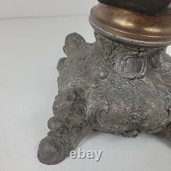 Vintage Antique Ceramic Floral Oil Lamp Ornate Base B&H Brass Burner 19.5 tall