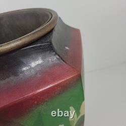 Vintage Antique Ceramic Floral Oil Lamp Ornate Base B&H Brass Burner 19.5 tall