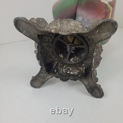 Vintage Antique Ceramic Floral Oil Lamp Ornate Base B&H Brass Burner 19.5 tall