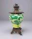 Vintage Antique Ceramic Green Unique Design Oil Lamp W&S Brass Burner 16 tall