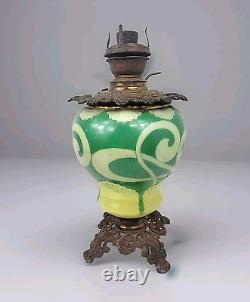 Vintage Antique Ceramic Green Unique Design Oil Lamp W&S Brass Burner 16 tall