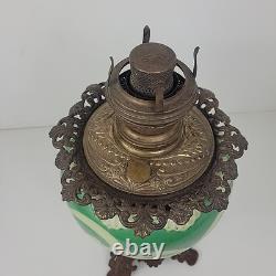 Vintage Antique Ceramic Green Unique Design Oil Lamp W&S Brass Burner 16 tall