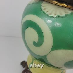 Vintage Antique Ceramic Green Unique Design Oil Lamp W&S Brass Burner 16 tall