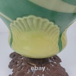 Vintage Antique Ceramic Green Unique Design Oil Lamp W&S Brass Burner 16 tall