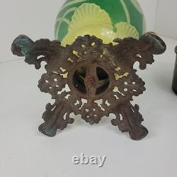 Vintage Antique Ceramic Green Unique Design Oil Lamp W&S Brass Burner 16 tall