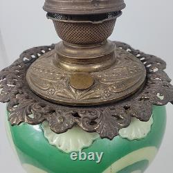 Vintage Antique Ceramic Green Unique Design Oil Lamp W&S Brass Burner 16 tall