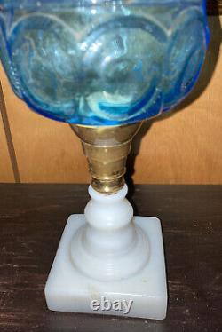 Vintage Antique Depression Glass Pedestal Oil Lamp with White Petticoat Shade