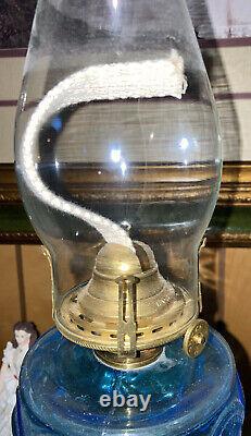 Vintage Antique Depression Glass Pedestal Oil Lamp with White Petticoat Shade