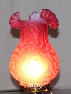 Vintage Antique Fenton Cranberry Opalescent Fern Oil lamp Shade