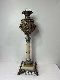 Vintage Antique Floor Oil Lamp Marble Metal Brass Color