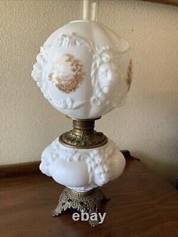 Vintage Antique Fostoria Oil Lamp Consolidated Lions Head Puffy GWTW Parlor