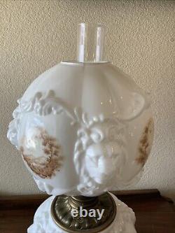 Vintage Antique Fostoria Oil Lamp Consolidated Lions Head Puffy GWTW Parlor
