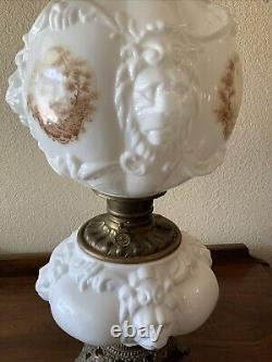 Vintage Antique Fostoria Oil Lamp Consolidated Lions Head Puffy GWTW Parlor