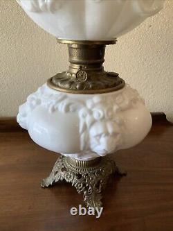 Vintage Antique Fostoria Oil Lamp Consolidated Lions Head Puffy GWTW Parlor