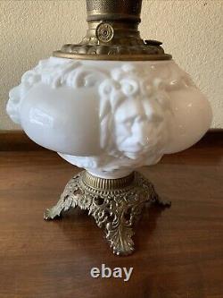 Vintage Antique Fostoria Oil Lamp Consolidated Lions Head Puffy GWTW Parlor