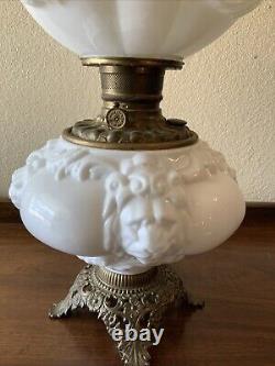 Vintage Antique Fostoria Oil Lamp Consolidated Lions Head Puffy GWTW Parlor