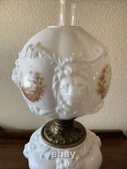 Vintage Antique Fostoria Oil Lamp Consolidated Lions Head Puffy GWTW Parlor