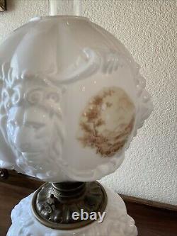 Vintage Antique Fostoria Oil Lamp Consolidated Lions Head Puffy GWTW Parlor