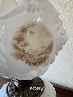 Vintage Antique Fostoria Oil Lamp Consolidated Lions Head Puffy GWTW Parlor
