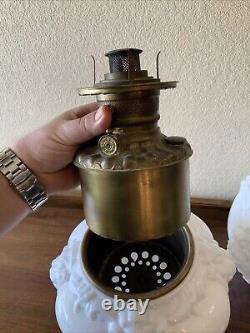 Vintage Antique Fostoria Oil Lamp Consolidated Lions Head Puffy GWTW Parlor