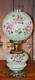 Vintage Antique Glass GWTW Parlor Table Oil Lamp Green Pink Rose 20 t Electric