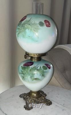 Vintage Antique Gone With Wind Oil Lamp Hand Painted Globes Climax USA Pretty