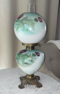 Vintage Antique Gone With Wind Oil Lamp Hand Painted Globes Climax USA Pretty