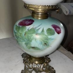 Vintage Antique Gone With Wind Oil Lamp Hand Painted Globes Climax USA Pretty