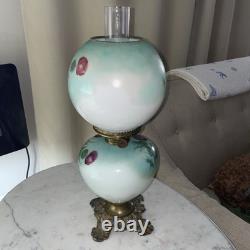 Vintage Antique Gone With Wind Oil Lamp Hand Painted Globes Climax USA Pretty