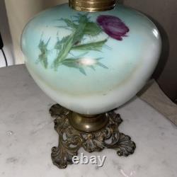 Vintage Antique Gone With Wind Oil Lamp Hand Painted Globes Climax USA Pretty