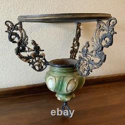 Vintage Antique Hanging Parlor Oil Lamp Part Ornate Frame Brass Ceramic GWTW