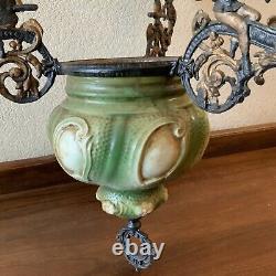 Vintage Antique Hanging Parlor Oil Lamp Part Ornate Frame Brass Ceramic GWTW