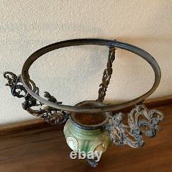 Vintage Antique Hanging Parlor Oil Lamp Part Ornate Frame Brass Ceramic GWTW