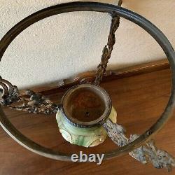 Vintage Antique Hanging Parlor Oil Lamp Part Ornate Frame Brass Ceramic GWTW