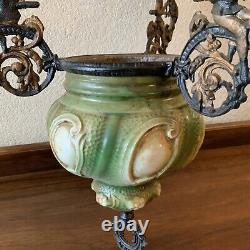 Vintage Antique Hanging Parlor Oil Lamp Part Ornate Frame Brass Ceramic GWTW