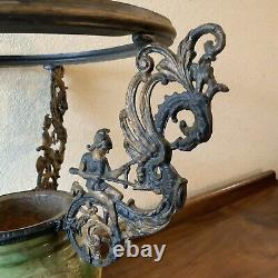 Vintage Antique Hanging Parlor Oil Lamp Part Ornate Frame Brass Ceramic GWTW